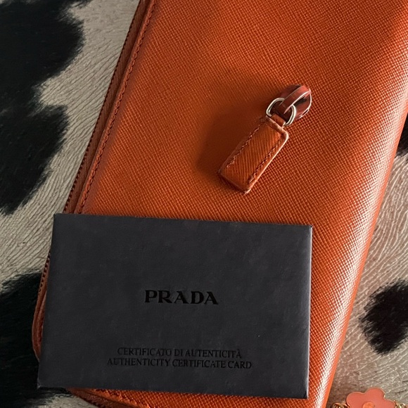 PRADA Orange Leather Zip Around Wallet Clutch - Picture 15 of 16